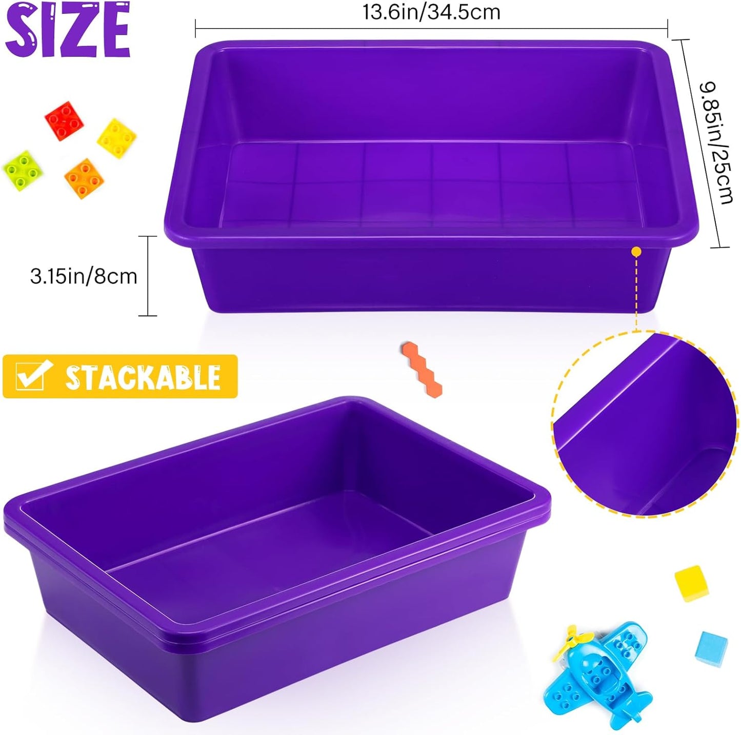 Hoteam 10 Pcs Flat Storage Organizer Tray Bin Paper Tray for Classroom Plastic Stackable File Organizer for School Office Teacher Book Organization(Clear,13.78 x 9.84 x 3.15 Inch)