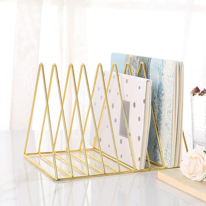 Sooyee 9 Slot Rose Gold Magazine Holder,Desktop File Sorter Organizer Triangle Bookshelf Decor Home Office