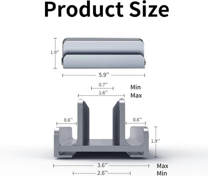 Aluminum Vertical Laptop Stand Holder for Desk Compatible with MacBook Pro, MacBook Air, Dell, HP, Lenovo, Up to 17.3 inches, Silver