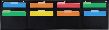 Essex Wares - 7 Pocket File Pocket Chart, Black, Tall - Versatile Wall Hanging File Folder Organizer for Classroom, Office, Home, and More - Wall Folder Organizer - 7 Pockets