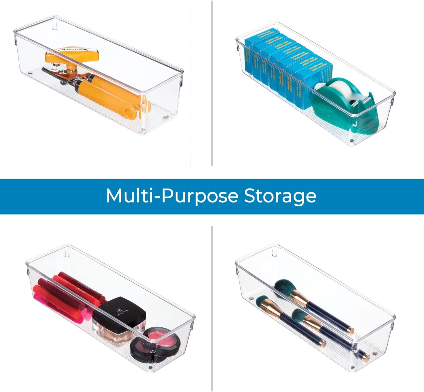 iDesign Plastic Drawer Organizer Bins - Storage for Kitchen, Bathroom, and Desk Drawers - Set of 6 - Clear
