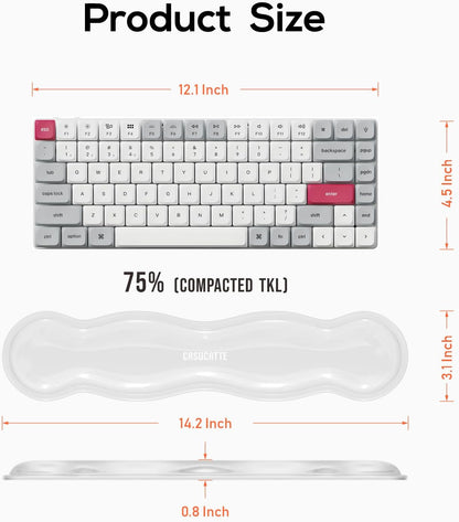 Ergonomic Clear Gel Wrist Rest for Computer Keyboard - Non-Slip Crystal Gel Pad, Soft Comfortable Support, Washable, Office Gaming Wrist Pain Relief