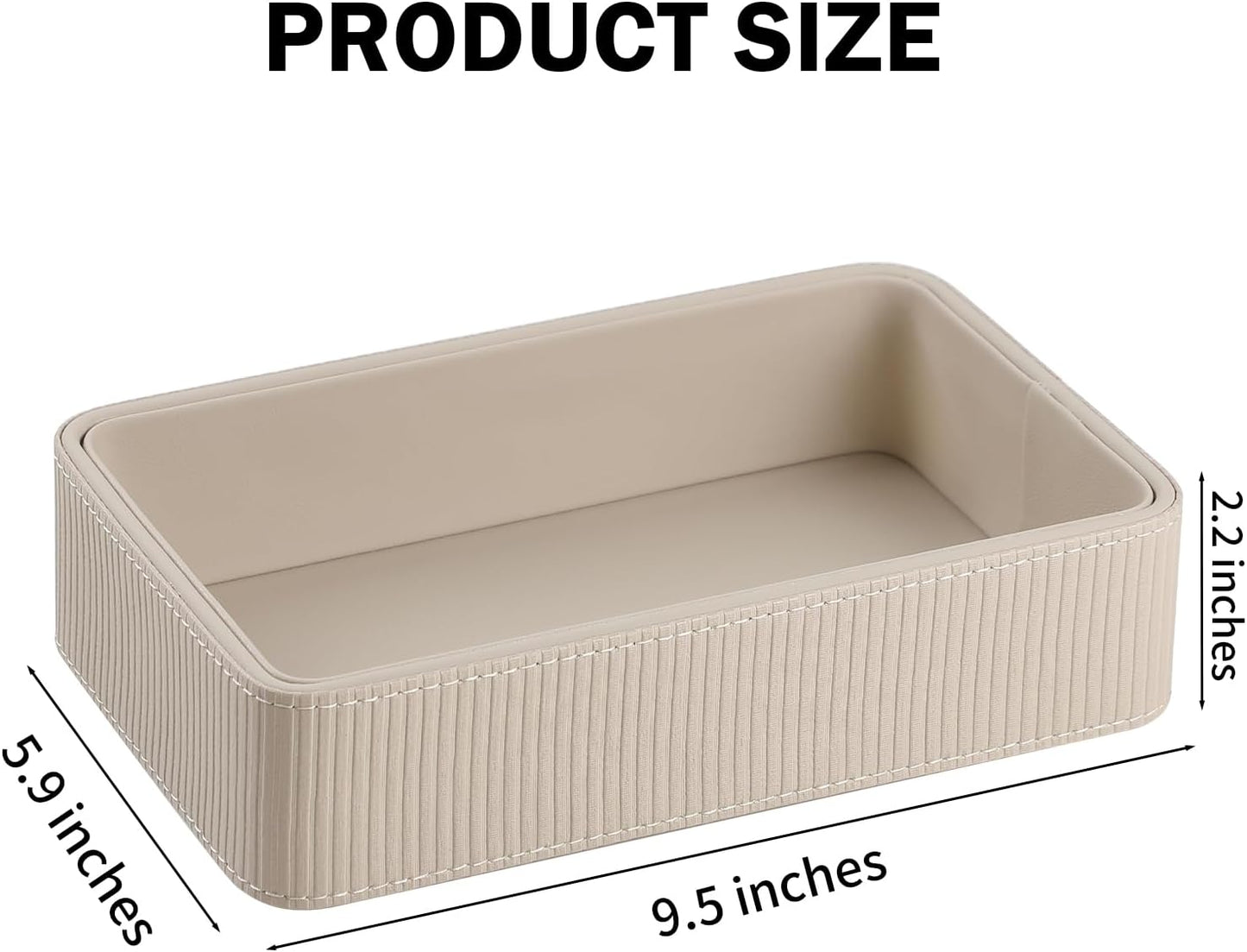 PU Leather Valet Tray Organizer, Small Nightstand Organizer Bedside Desktop Storage for Womens and Men, Perfume Trinket Catchall Vanity Tray for Key Watch Wallet (Beige, Rectangular)