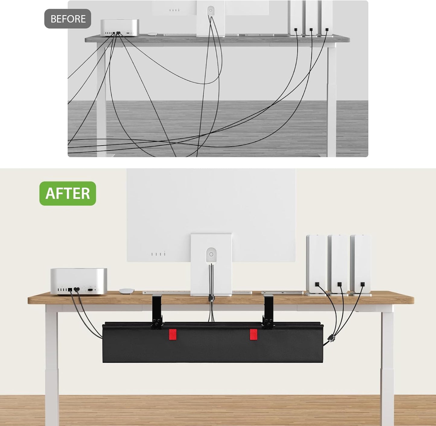 KEEGH Extra Large 48" Under Desk Cable Management Tray - Under Desk Cord Management - Clamp/Screw Mount - Support Upto 70lbs - Fabric Wire Management - Cable Raceways Tray Cord Hiders for Office/Home
