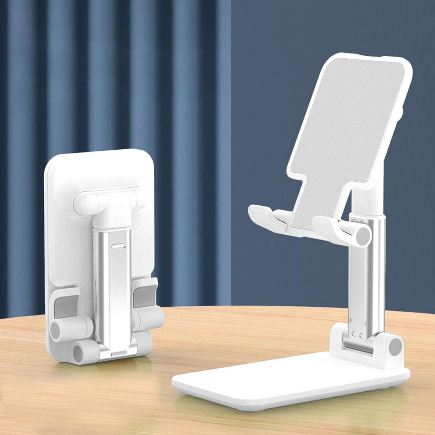 Cell Phone Stand, Fully Adjustable Foldable Desktop Phones Holder with Silicon Pad for Desk Fully Phones Holder Compatible with All Mobile Phones (White)