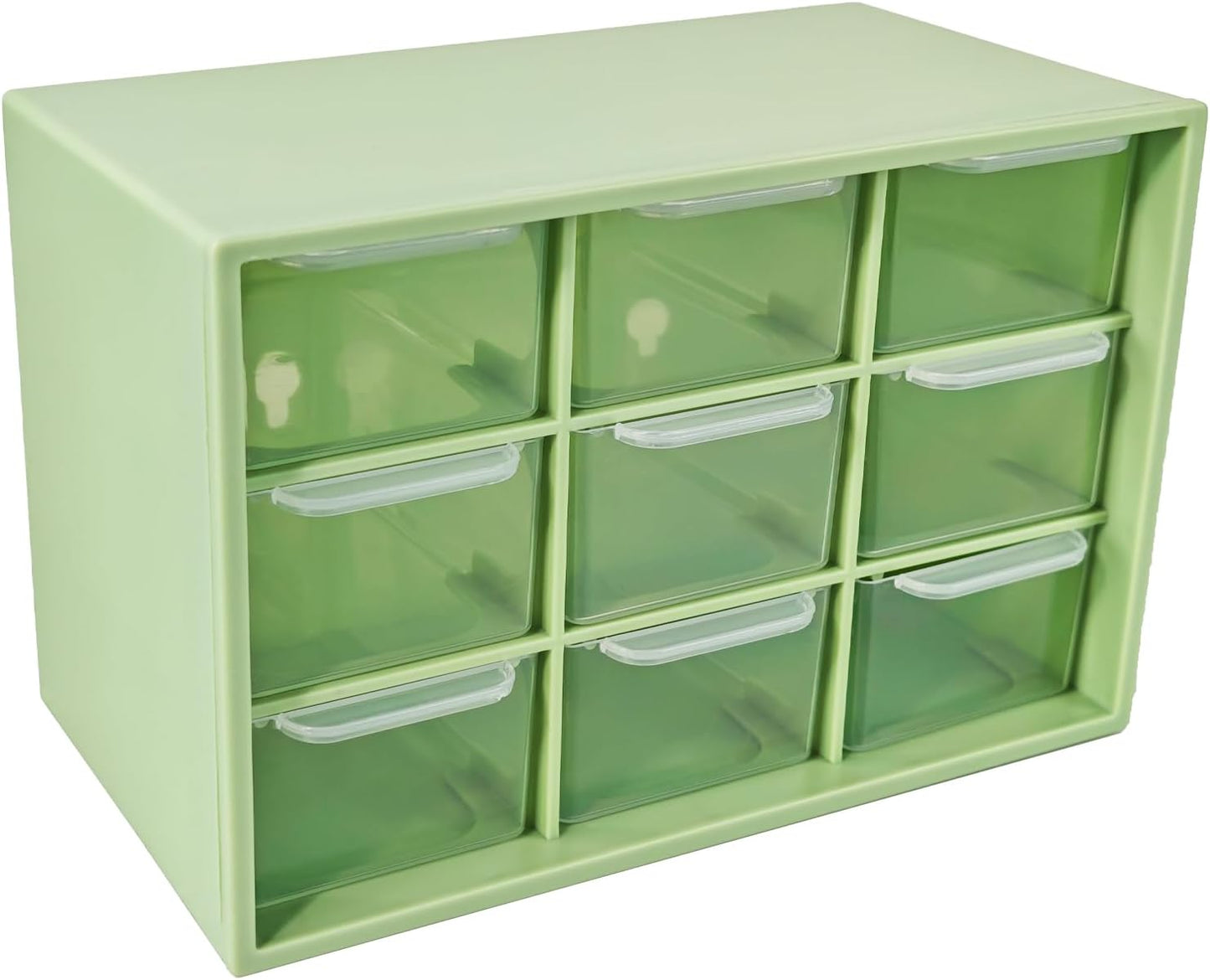 Small Drawer Organizer for Desk, 7.1" x 3.8" x 4.6" Mini Desktop Drawer Organizer with 9 Clear Drawers, Compact Craft & Office Supplies Organizer for Home School (Pink)