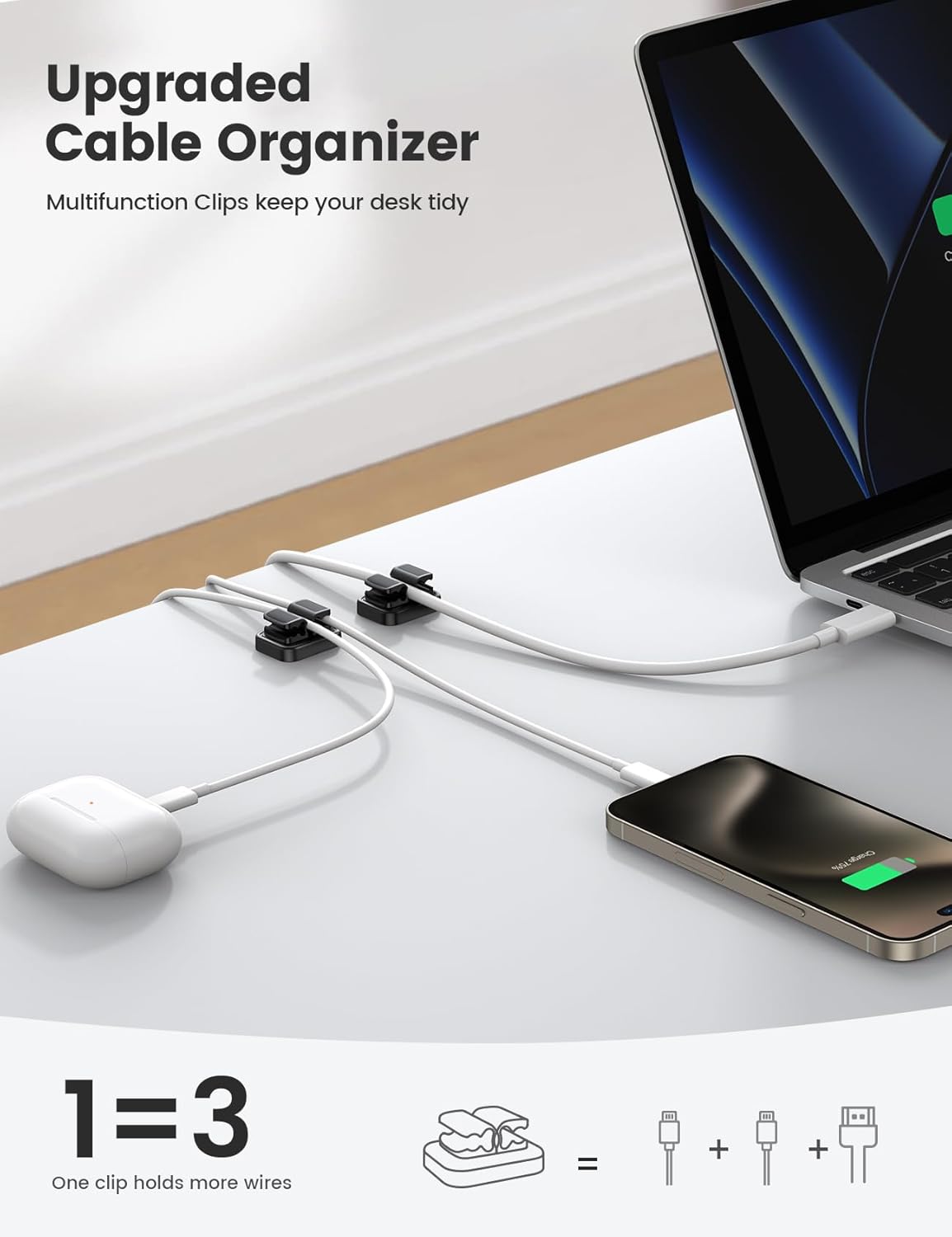 6Pack Rotatable Cord Organizer, Spring Cable Clips - Lamicall [1s Lock] Cord Holder, Desk Phone Charger Cable Management, Adhesive Wire Organizer Keeper for Nightstand, Home Office Accessories
