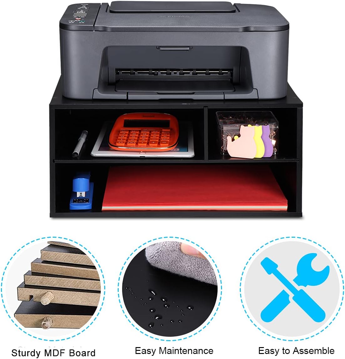 EMERIT Printer Stand Shelf with Storage Wood Desk Paper Organzier for Home/Office,Printer Riser, 2 Tire