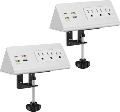 Nightstand Edge Mount Power Strip with USB-C Ports Tabletop Surge Protector Desk Clamp Power Sockets with 3 AC Outlets &4 Fast Charging USB Ports for Home Office Hotel and Dormitory