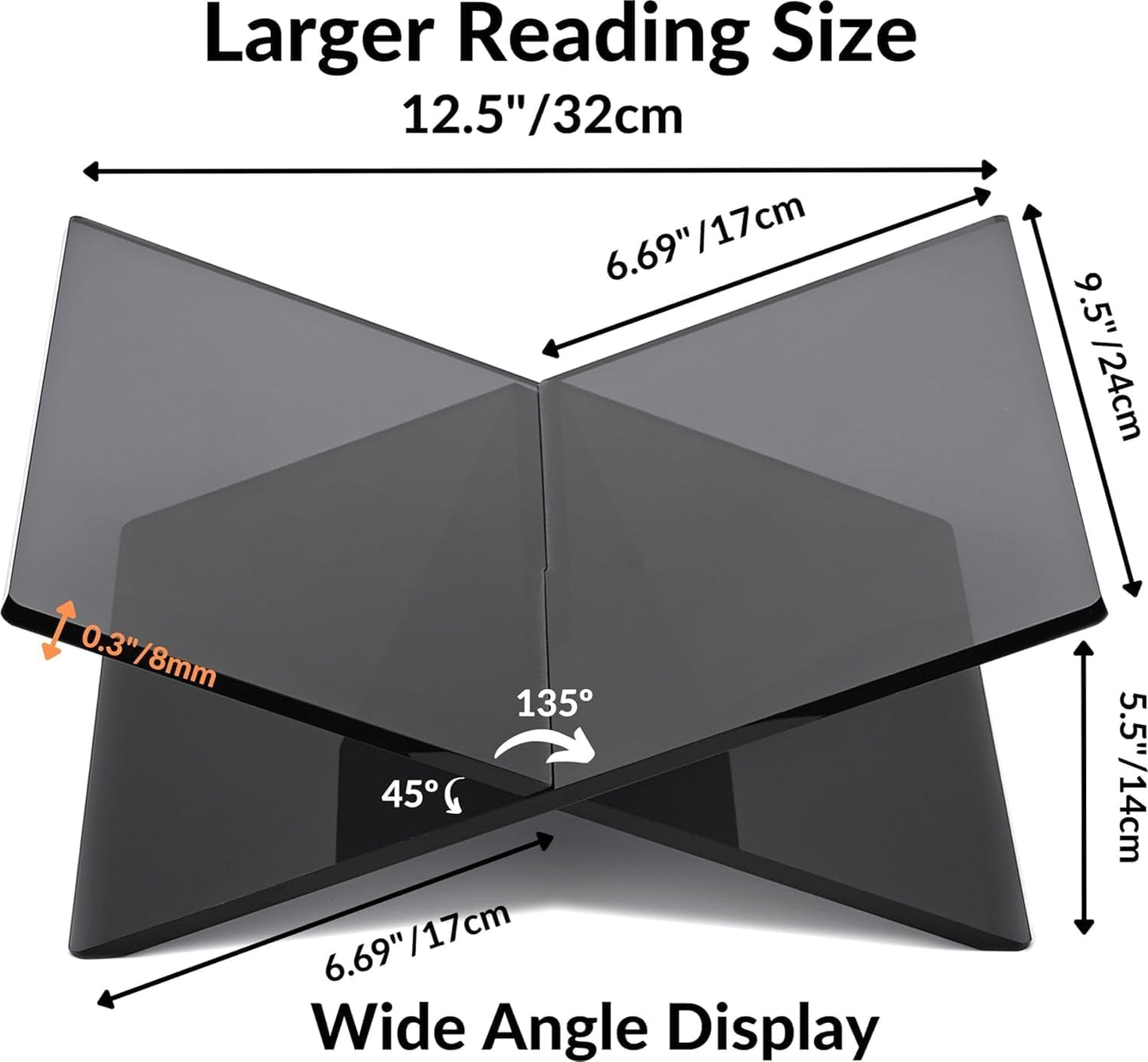 Honygebia Gold Acrylic Book Stands - Cross Frame Acrylic Book Holder, Open Bookstand for Display and Reading, Suitable for Art, Bible, Cookbook, Easel, Magazine, Textbooks 12.5" x 9.5" x 5.5"