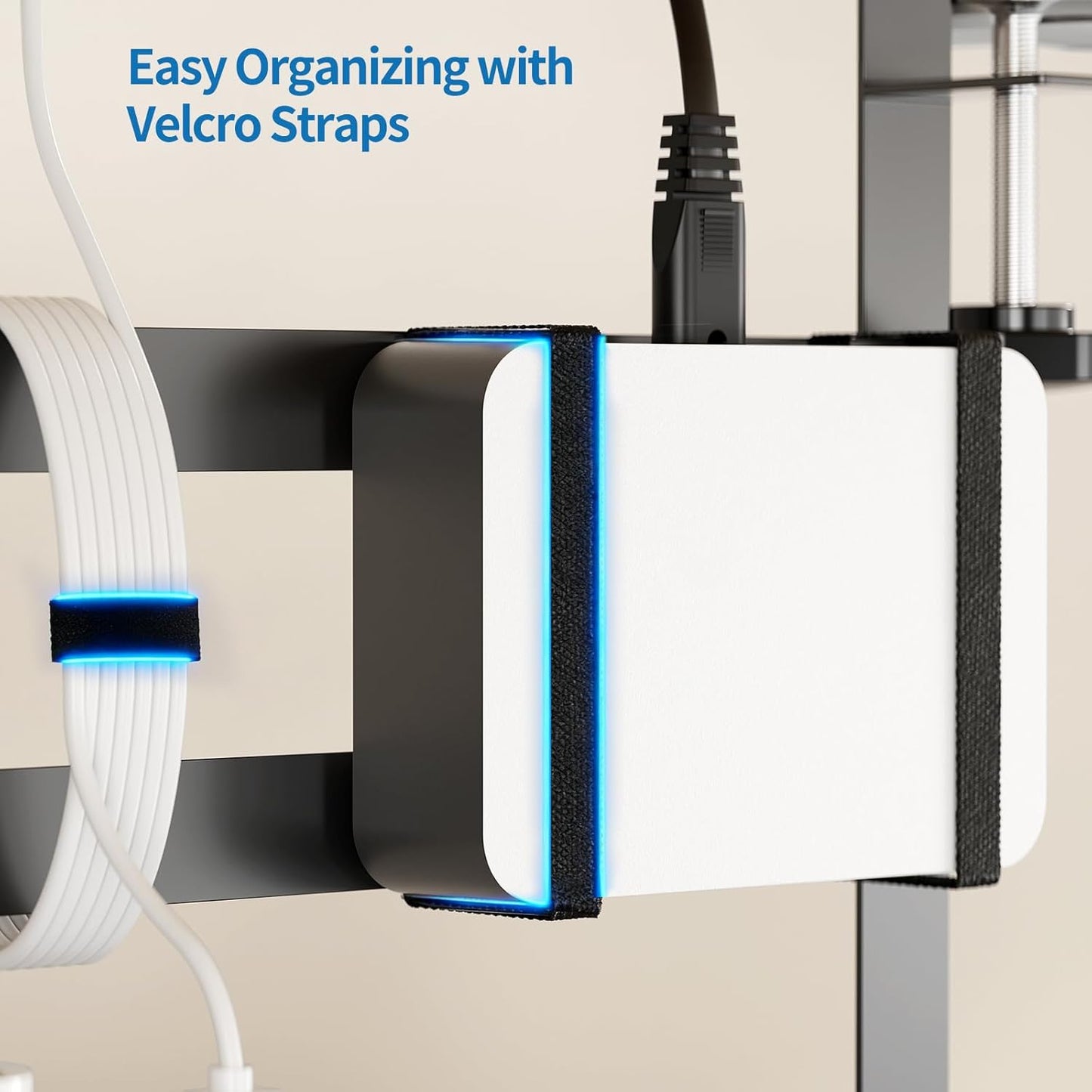 YECAYE Under Desk Cable Management Tray, No Drill Clamp Mount Metal Cable Management Tray with Desk Protection Pads, Under Desk Organizer Easy Installation with Hook & Loop Straps for Home Office