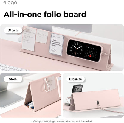 elago Smart Magnetic Desk Mat Folio Board Compatible with All Magnetic Products Clean Organized Desk for Office and Home (Microfiber Leather-Stone)