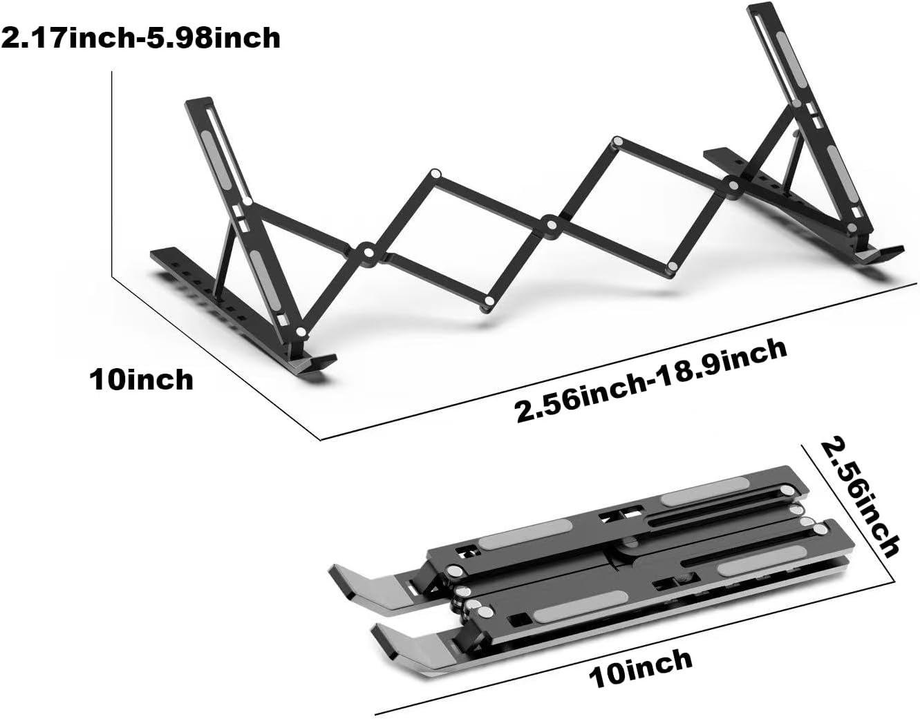Ergonomic 7-Levels Angles Adjustable Laptop Stand, Portable Laptop Stand for Desk, Aluminum + Silicone Foldable Ventilated Cooling Laptop Riser for 10-17” Laptops, Tablets (Silver)