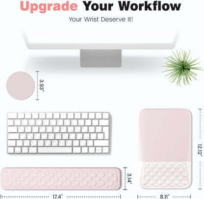 Ospelelf Mouse Pad with Wrist Rest and Keyboard Wrist Rest, Ergonomic Wrist Rest for Computer, Office, Gaming, Pink