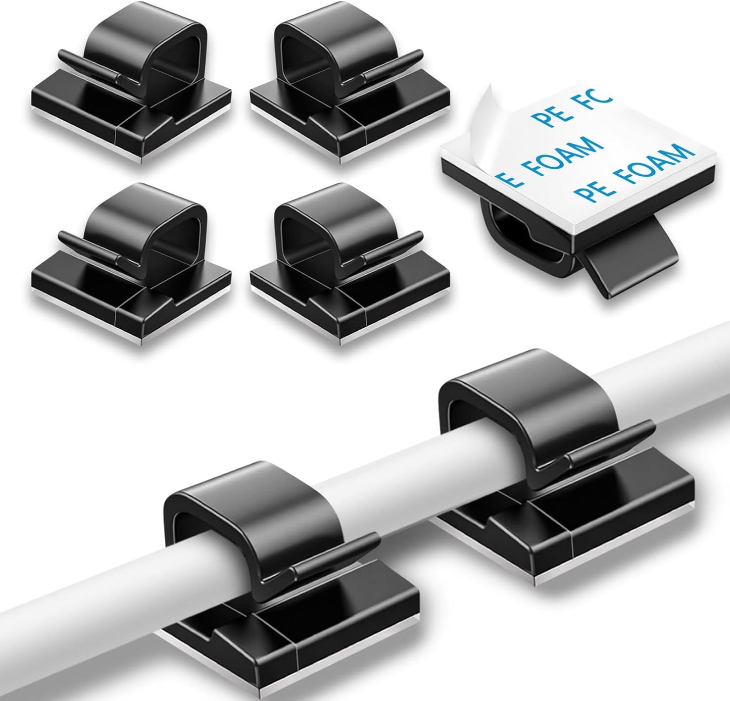 100 Pcs Cable Clips, Adhesive Cable Organizer Cord Holder Wire Clip Wire Management Self Adhesive Hooks Wire Holder for Office, Home (Black)
