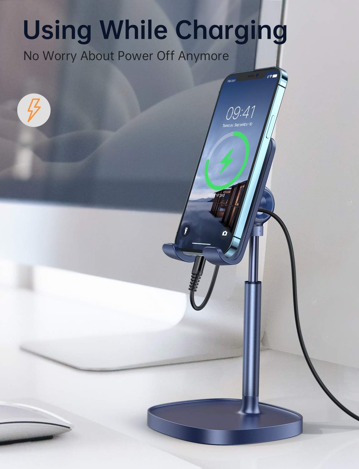 LISEN Cell Phone Stand Phone Holder for Desk Office Decor, Office Desk Accessories Women PC Gaming Essentials iPhone Stand Gadgets Men Gifts for Mom Fit OtterBox Case Switch iPad Air Tablet 4-10 in