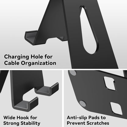 aceyoon Foldable Phone Stand for Desk, Fully Adjustable Cell Phone Holder with Anti-Slip Base, Compatible with iPhone 17/16/15/14/13/12/11 Pro Max & 4''-13'' Smartphones, Black