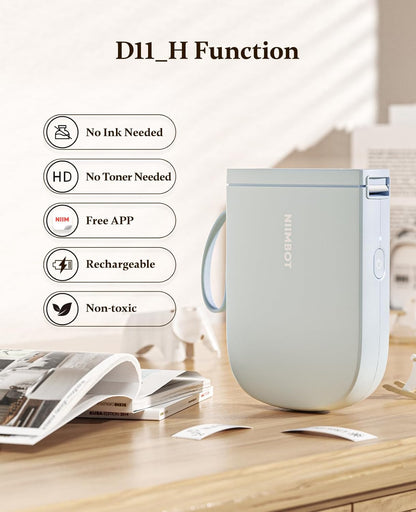 NIIMBOT 300 DPI D11 Label Maker Machine with 1 Tape, Mini Portable Label Printer, Bluetooth Thermal Label Printer Sticker Labeler for Office Home Kitchen School Organization, White