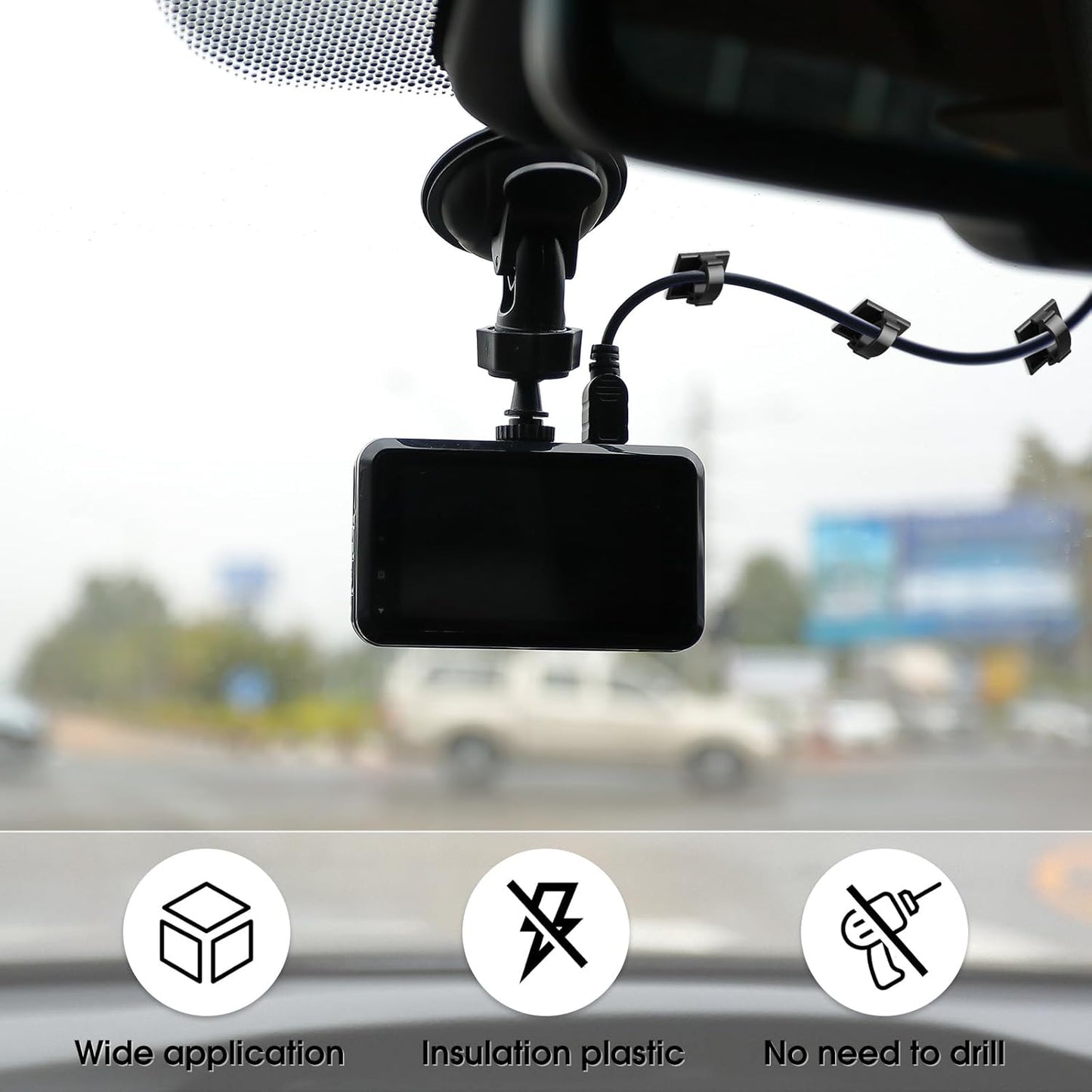 Eboot 100 Pieces Adhesive Cable Wire Clips Strong Cord Clips Wire Holders Cable Cord Management Straps Clamps Tie Holder for the Wall, Under Desk, Car, Office and Home