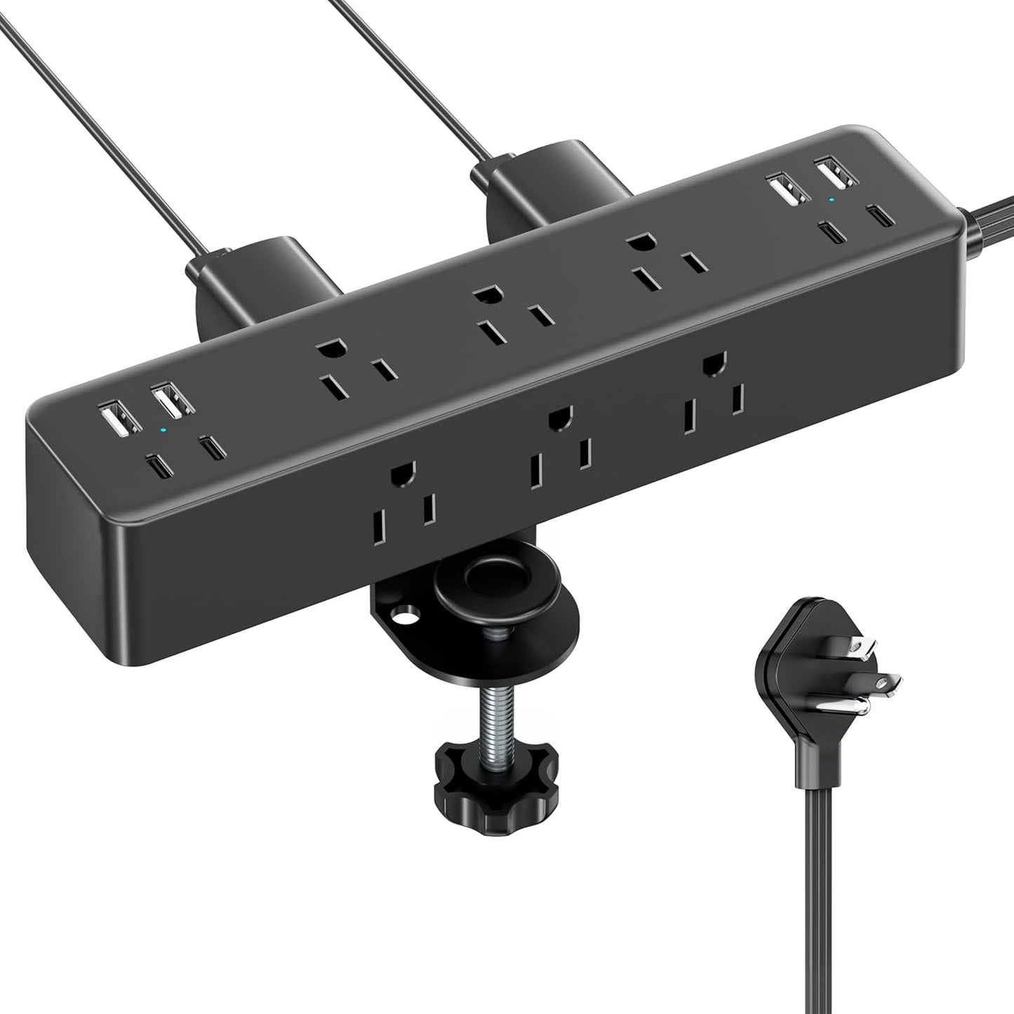 Flat Plug Desk Clamp Power Strip 10FT, 40W Total Fast Charging Station, Dual PD 20W USB C Ports, Desk Edge Mount Power Strip 9 AC Outlets 8 USB Ports(4 USB C) Surge Protector, Fit 1.7" Tabletop Edge