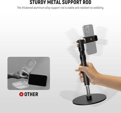 NEEWER Basics Cell Phone Stand for Desk, Adjustable Phone Holder Clamp with Weighted Metal Base, Office Table Phone Mount Compatible with iPhone 16 15 Pro Max Plus Samsung for Video Recording, ST006