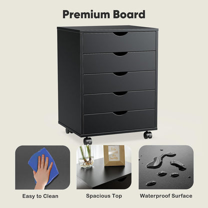 OLIXIS 7 Drawer Mobile File Cabinet Under Desk Storage Organization with Wheels Vertical Filing Chest Rolling Wood Small Desk Printer Stand for Home Office, 15.75"D x 18.74"W x 34.25"H, Black