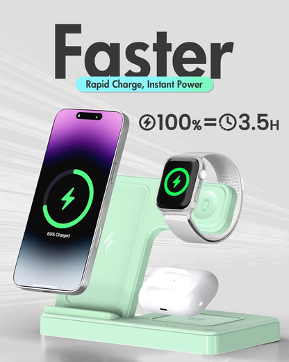 Wireless Charger Stand Charging Station: 3 in 1 Charger Stand Multiple Devices for Apple - iPhone 17 16e 16 15 14 Pro Max 13 12 - Watch 11 10 9 8 7 6 5 4 3 2 SE and Ultra Series-Airpods 4 3 Pro, Pink