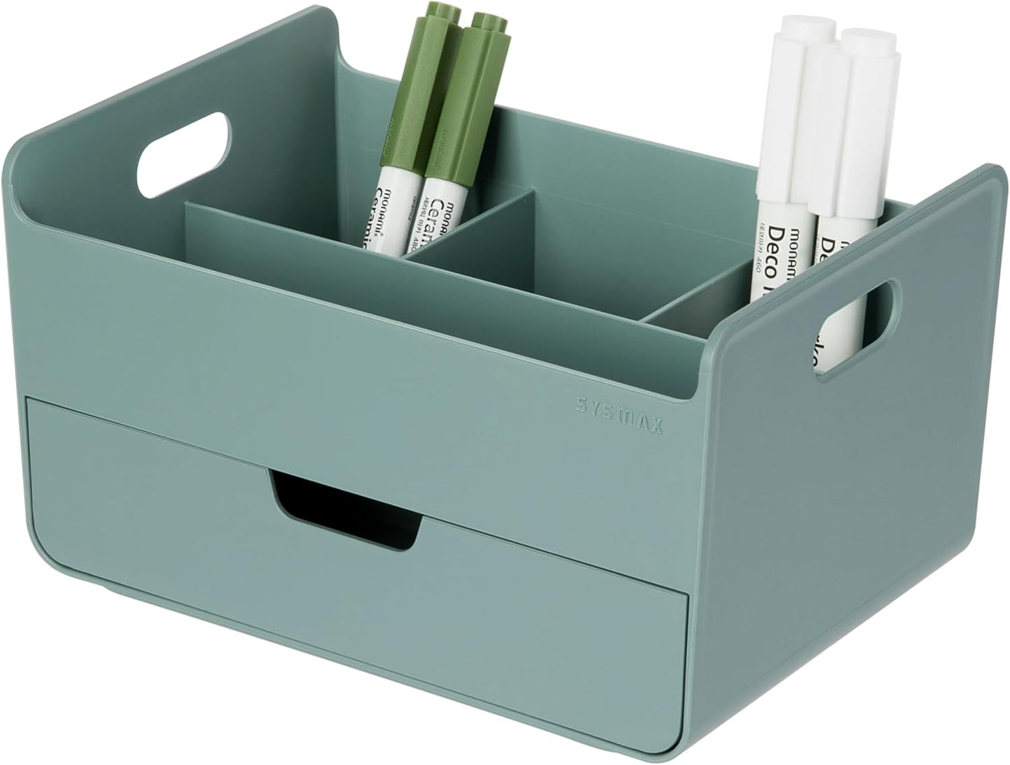 BLUE GINKGO Compact Desk Organizer – Small 5-Compartment, Half Drawer Storage – Pen Holder, Stationery Organizer for Desktop, Vanity, Shelf (Made in Korea, Green)