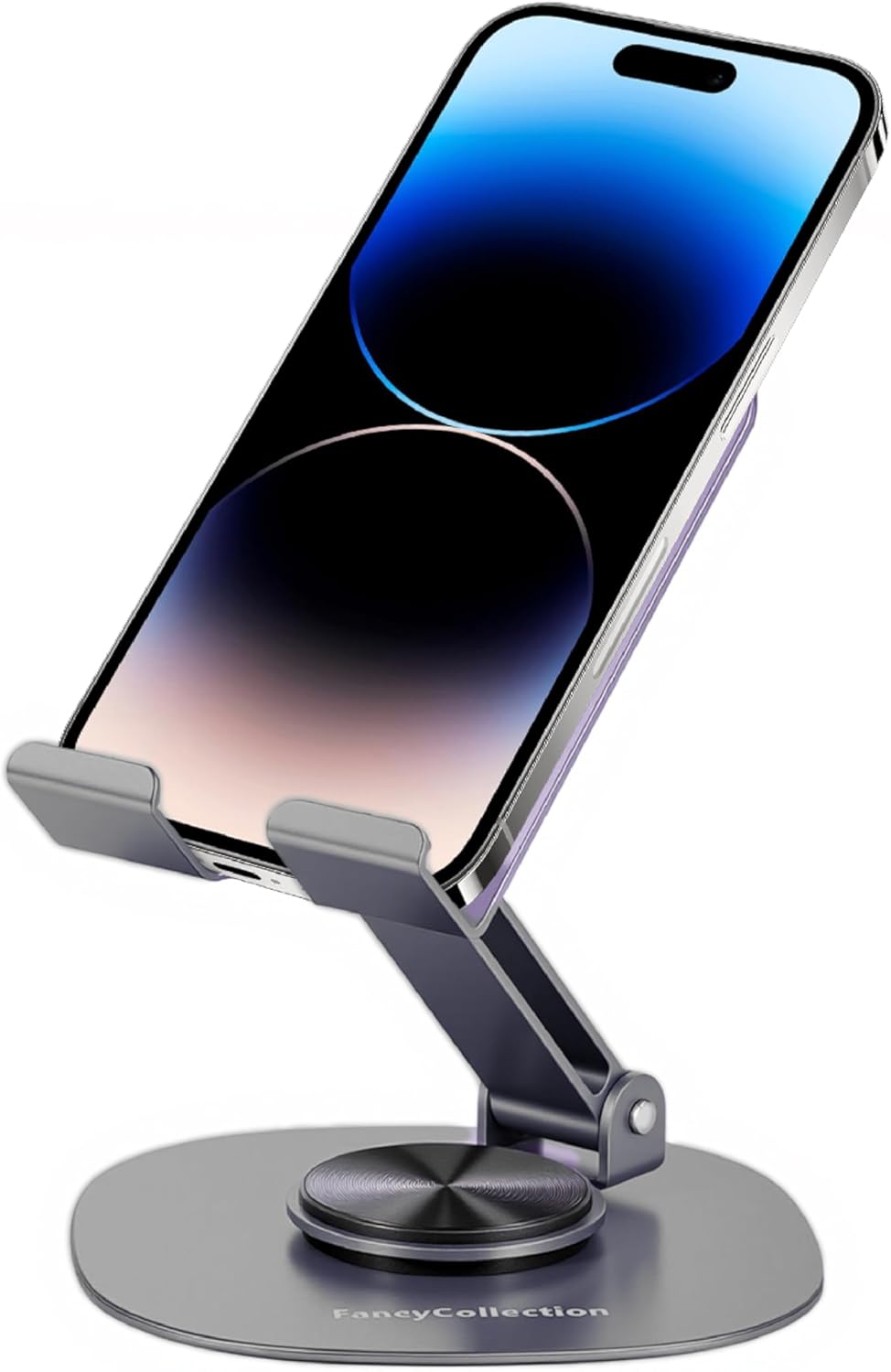 360° Rotating Metal Phone Stand - Adjustable Mobile Kickstand for All Smartphones, Compatible with iPhone, Samsung & More - Ideal for Desk, (Silver Gray)