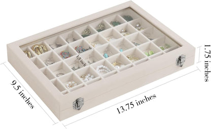 Stratalife Jewelry Organizer Bracelet Organizer Storage Box 12 Grid Stackable Jewelry Tray with Lid Velvet Jewelry Box for Drawer Necklace Bracelet Display Storage Organizer Box (Beige)