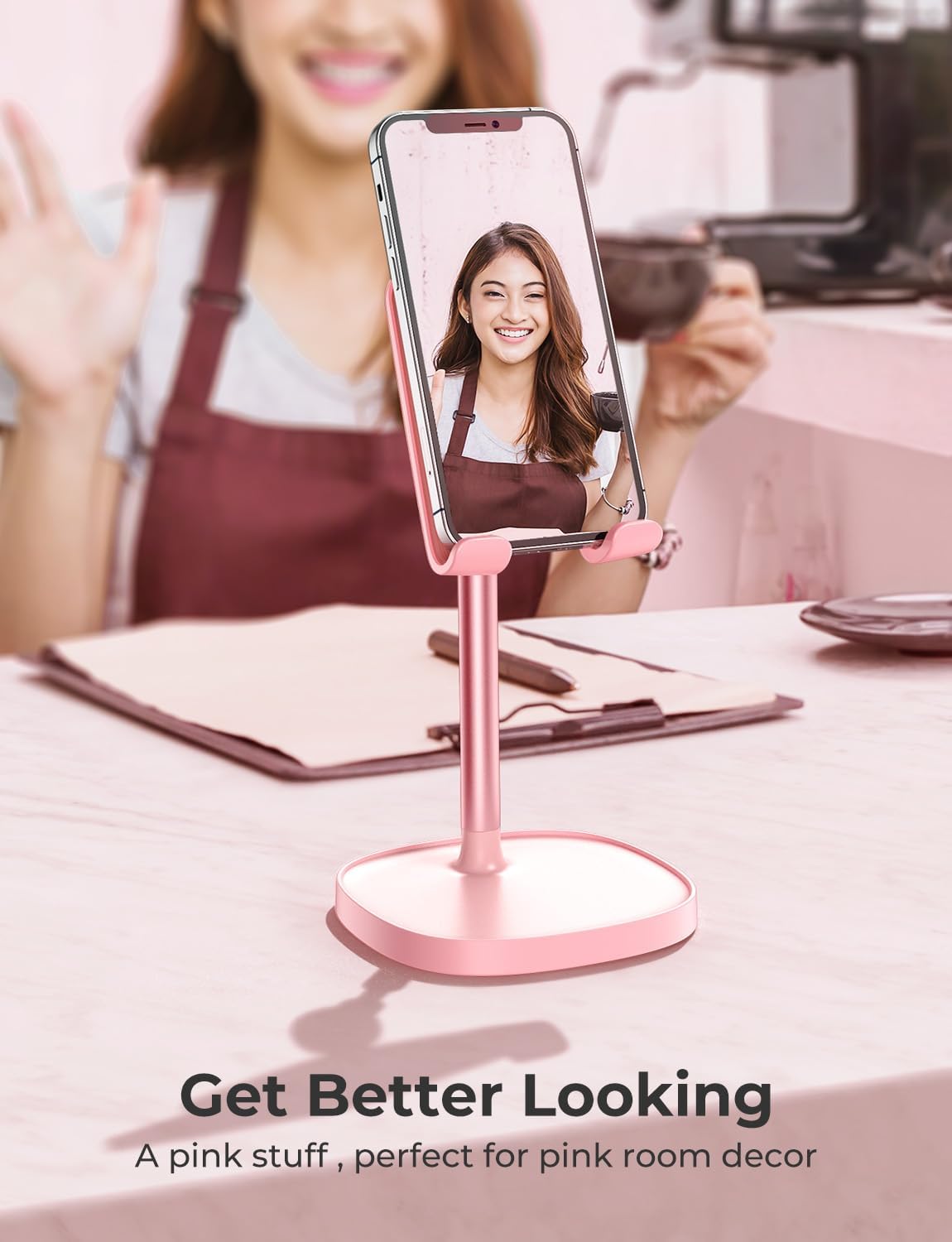 LISEN Cell Phone Stand Phone Holder for Desk Office Decor, Office Desk Accessories Women PC Gaming Essentials iPhone Stand Gadgets Men Gifts for Mom Fit OtterBox Case Switch iPad Air Tablet 4-10 in
