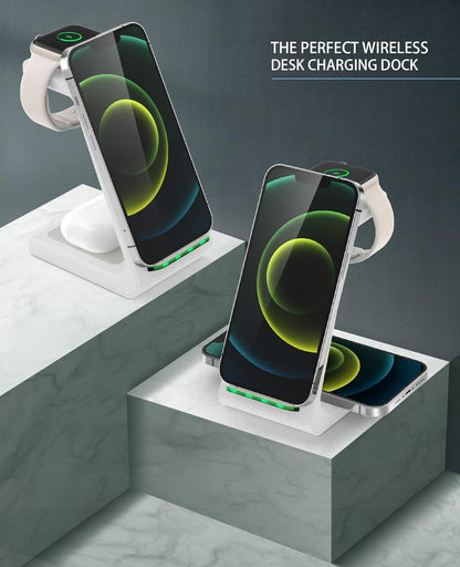 3 in 1 Wireless Charging Station, 2026 Upgraded Fast Desk Charger Station for iPhone 17 16 15 14 13 12 Pro Max Plus, Charger Stand for Apple Watch 10 9 8 7 6 5 4 3 2 SE, Airpods 4 3 2 Pro(Black)