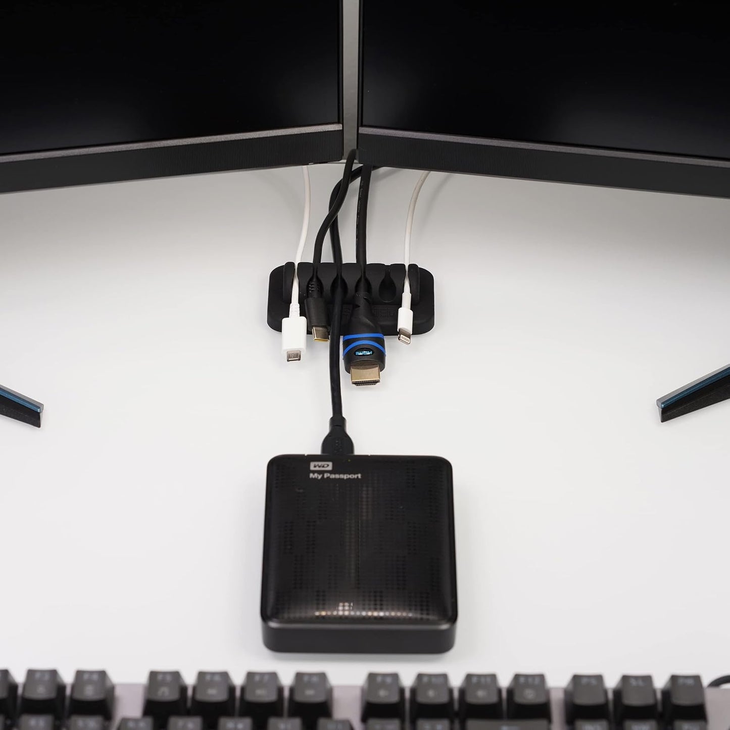 Heaviest Cable Organizer on The Market! Compact and Weighted Desktop Cord Holder and Cable Organizer, Eco-Friendly Silicone, No Bad Smell, Bundled with 4 Reusable Cable Ties! (Black)