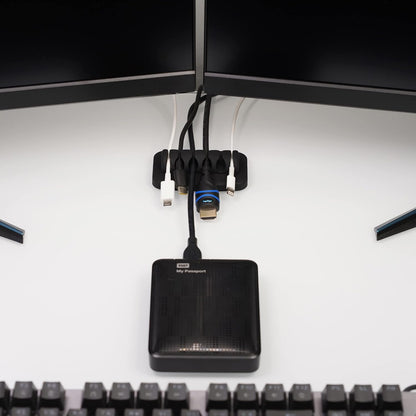 Heaviest Cable Organizer on The Market! Compact and Weighted Desktop Cord Holder and Cable Organizer, Eco-Friendly Silicone, No Bad Smell, Bundled with 4 Reusable Cable Ties! (Black)