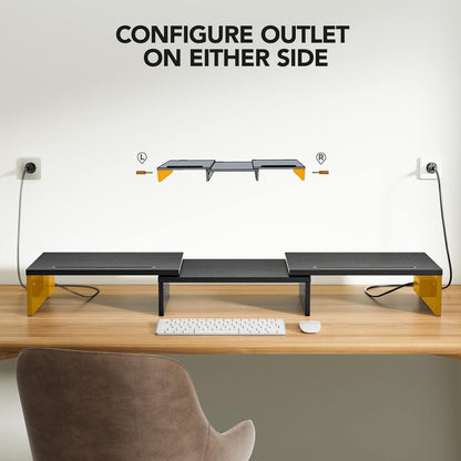HUANUO Dual Monitor Stand -Monitor Stand with USB ports ,Adjustable Length and Angle, Dual monitor riser w/ Desktop Socket, Monitor Stand Riser for PC, Computer, Laptop (Black)