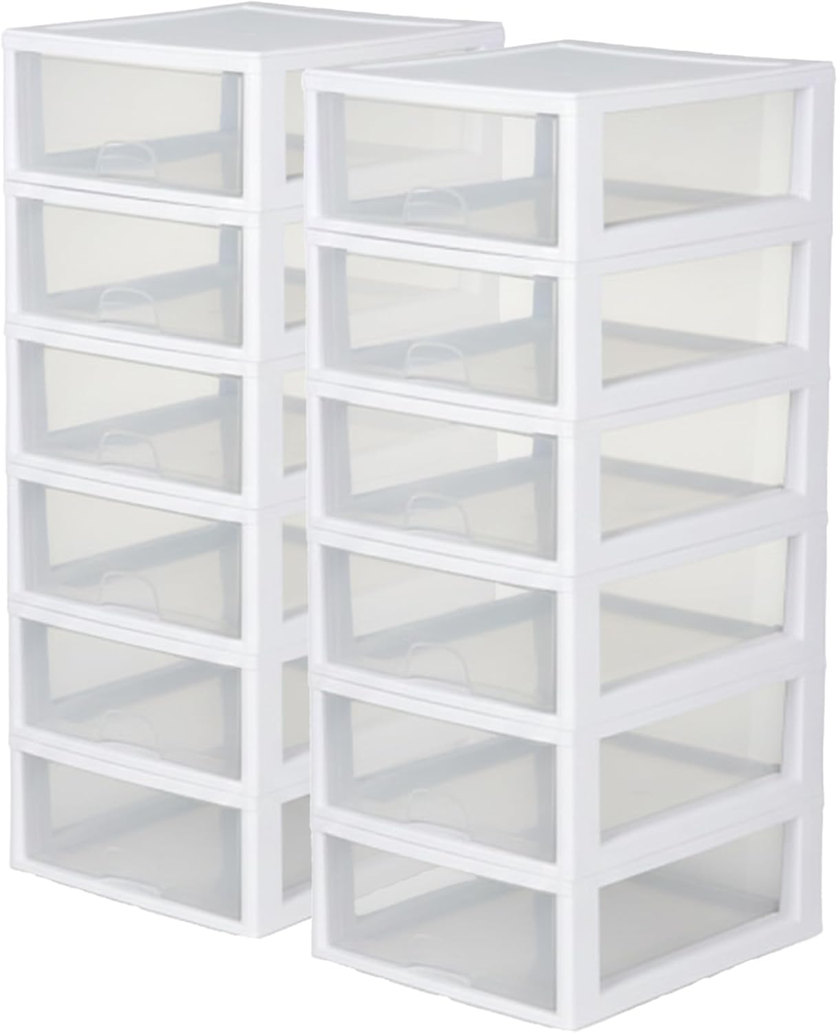 Sterilite 6-Pack 6 Quart Stacking Drawer, Clear Storage Closet Organizer, White Frame - Stackable Modular Plastic Drawers for Clothes, Accessories, Craft Supplies, Shoes or Linens