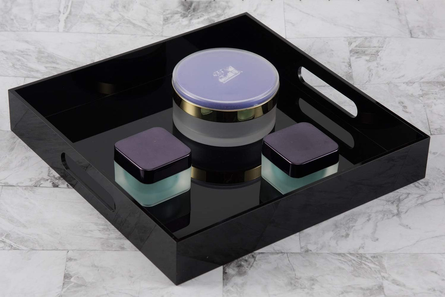 KEVLANG Clear Sturdy Acrylic Serving Tray with Handles-12x16Inch-Serving Coffee,Appetizer,Breakfast,Butler-Kitchen Countertop -Makeup Drawer Organizer-Vanity Table -Ottoman