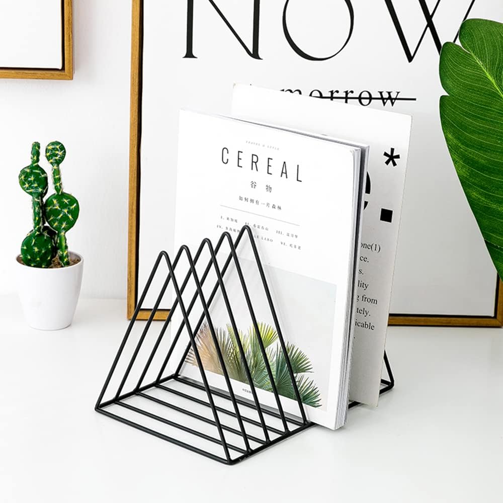 Sooyee 9 Slot Rose Gold Magazine Holder,Desktop File Sorter Organizer Triangle Bookshelf Decor Home Office