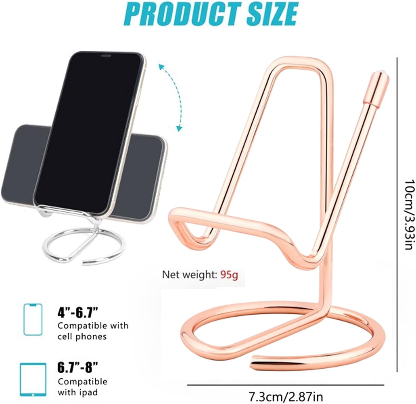 Cell Phone Stand for Desk, Metal Mobile Phone Stand Holder, Cute Rose Gold Cell Phone Display Holder Phone Dock Compatible with All Mobile Phones, iPhone, Switch, iPad (Rose Gold, 1 Pack)