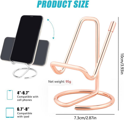 Cell Phone Stand for Desk, Metal Mobile Phone Stand Holder, Cute Rose Gold Cell Phone Display Holder Phone Dock Compatible with All Mobile Phones, iPhone, Switch, iPad (Rose Gold, 1 Pack)