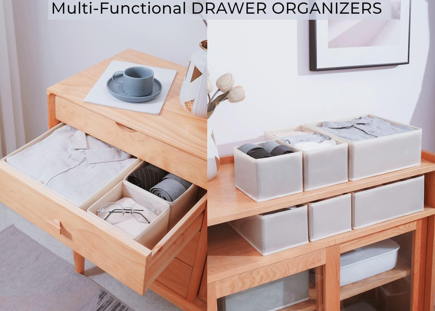 Fordonral 12 Pack Drawer Organizer Clothes, Foldable Fabric Dresser Organizer Closet Organizers and Storage Box for Underwear,Folded Clothes,Baby Clothing,Socks,Bra,Towels,Ties(12 Pack,Gray)
