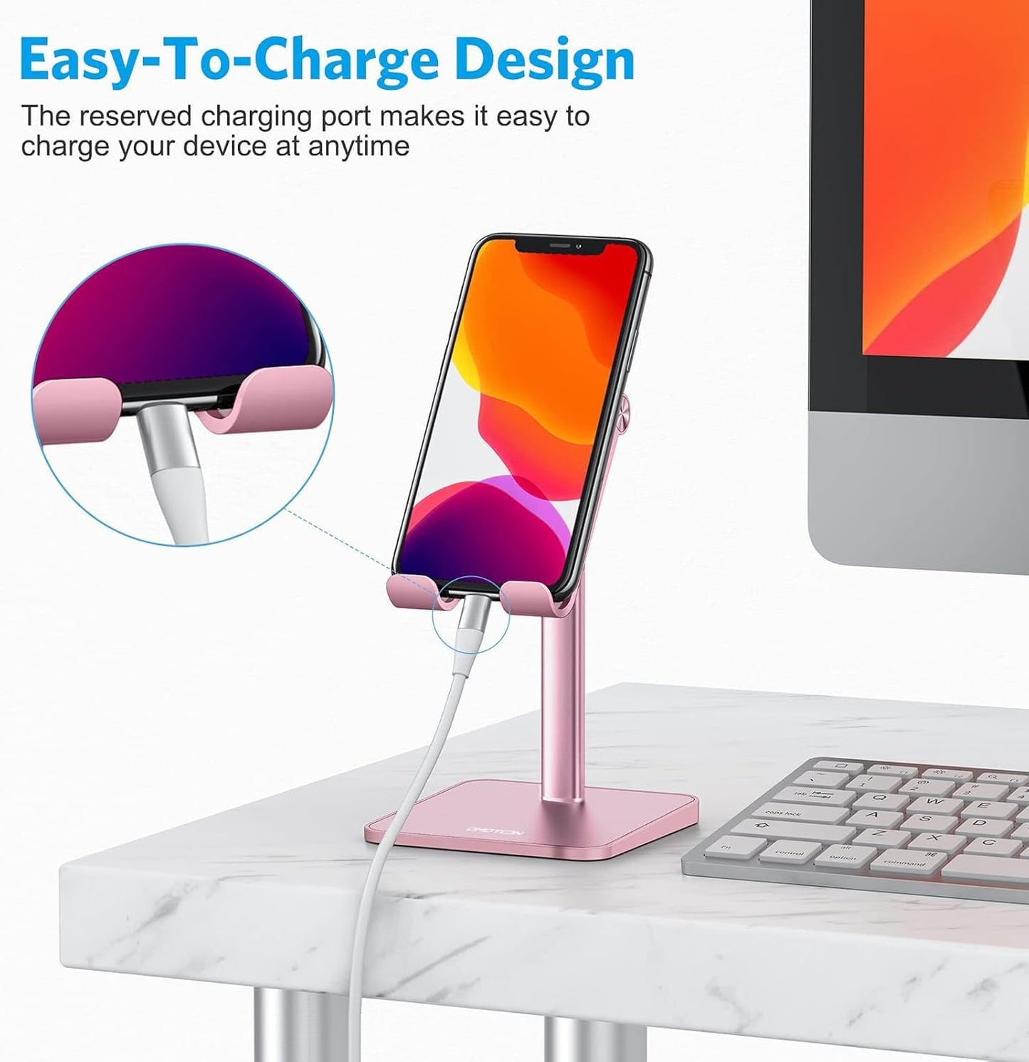 OMOTON Cell Phone Stand, Adjustable Angle Height Desk Phone Dock Holder for iPhone Air 17 Pro Max/Plus/XS/XR, Samsung Galaxy S20 / S10 / S9 / S8 and Other Phones (3.5-7.0-Inch)