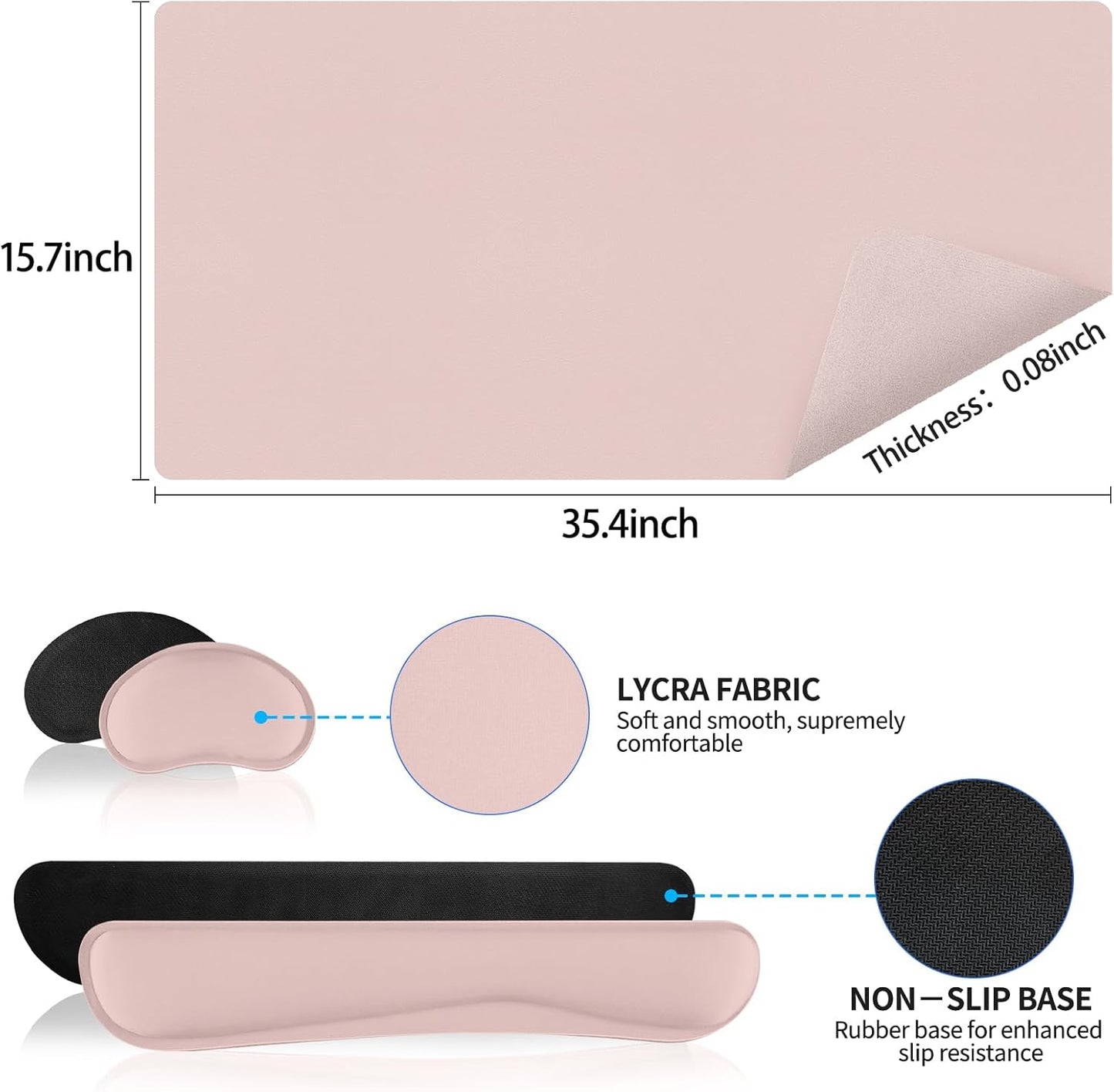 Wrist Rest for Computer Keyboard and Mouse, Ergonomic Design Wrist Support Pad for Keyboard, Soft Memory Foam Desk Pads Support Hand and Arm Easy Typing Pain Relief, 2 Piece Pad, Cream Pink