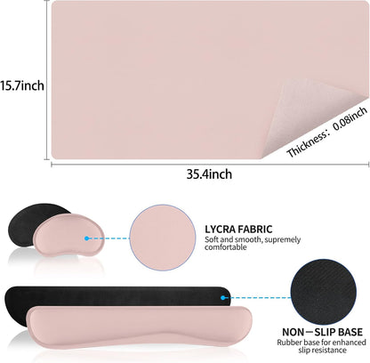 Wrist Rest for Computer Keyboard and Mouse, Ergonomic Design Wrist Support Pad for Keyboard, Soft Memory Foam Desk Pads Support Hand and Arm Easy Typing Pain Relief, 2 Piece Pad, Cream Pink
