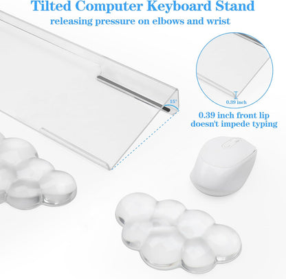 Computer Keyboard Stand with Gel Keyboard Wrist Rest, Tilted Acrylic Keyboard Holder - Ergonomic Wrist Rest Support Keyboard for Typing Pain Relief，Suitable for Office/Computer/Laptop/Gaming