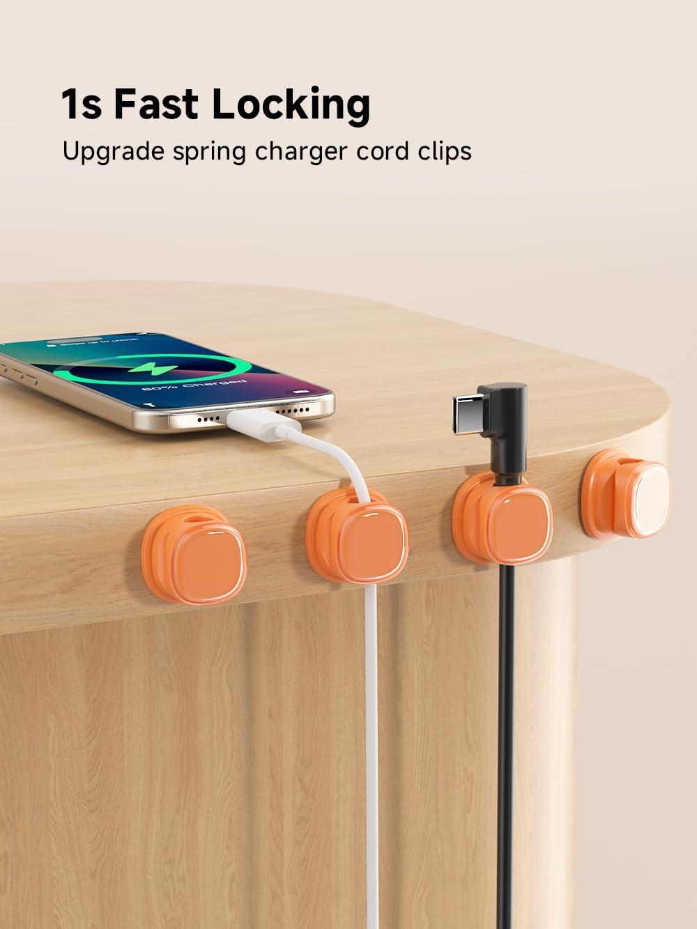 9 Pack Cord Organizer, Spring Cable Management, Adhesive Cute Cable Holder Clips, Phone Charger Wire Keeper for Desk Nightstand Car Office (9-Pack White_Orange_Blue)