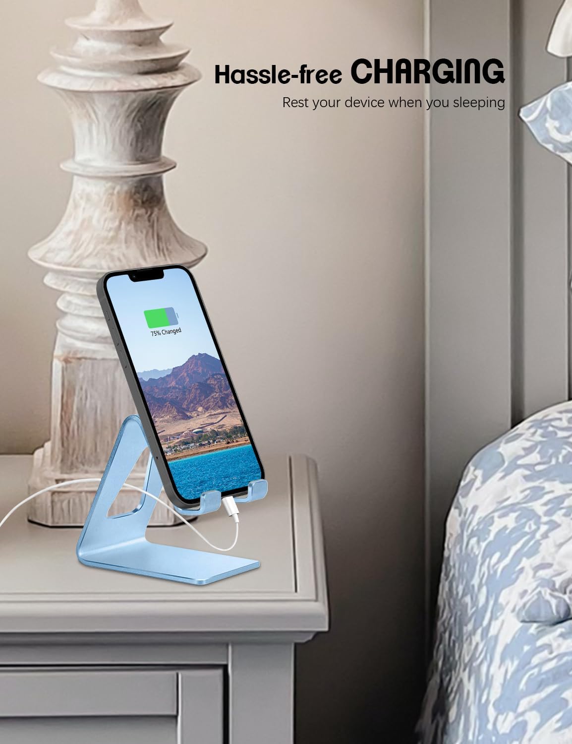 Aoviho Desk Cell Phone Stand Phone Holder, Aluminum Phone Cradle Dock for iPhone17 16 15 14 13 12 pro Mini 11 X Xs max 8 7 6 6s Plus SE Samsung All Smart Phones, Rose Gold