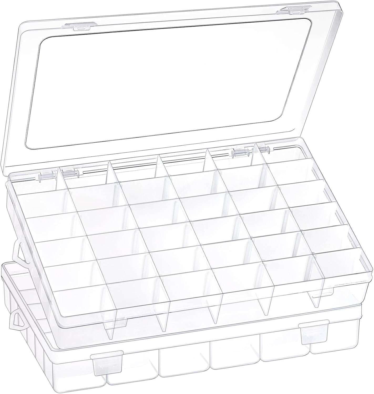 2 Pack 36 Grids Clear Plastic Organizer Box with Adjustable Dividers, Small Craft Organizers and Storage, Compartment Container for Bead, Nail, Jewelry, Art, DIY Crafts, Fishing Tackle, Small Items