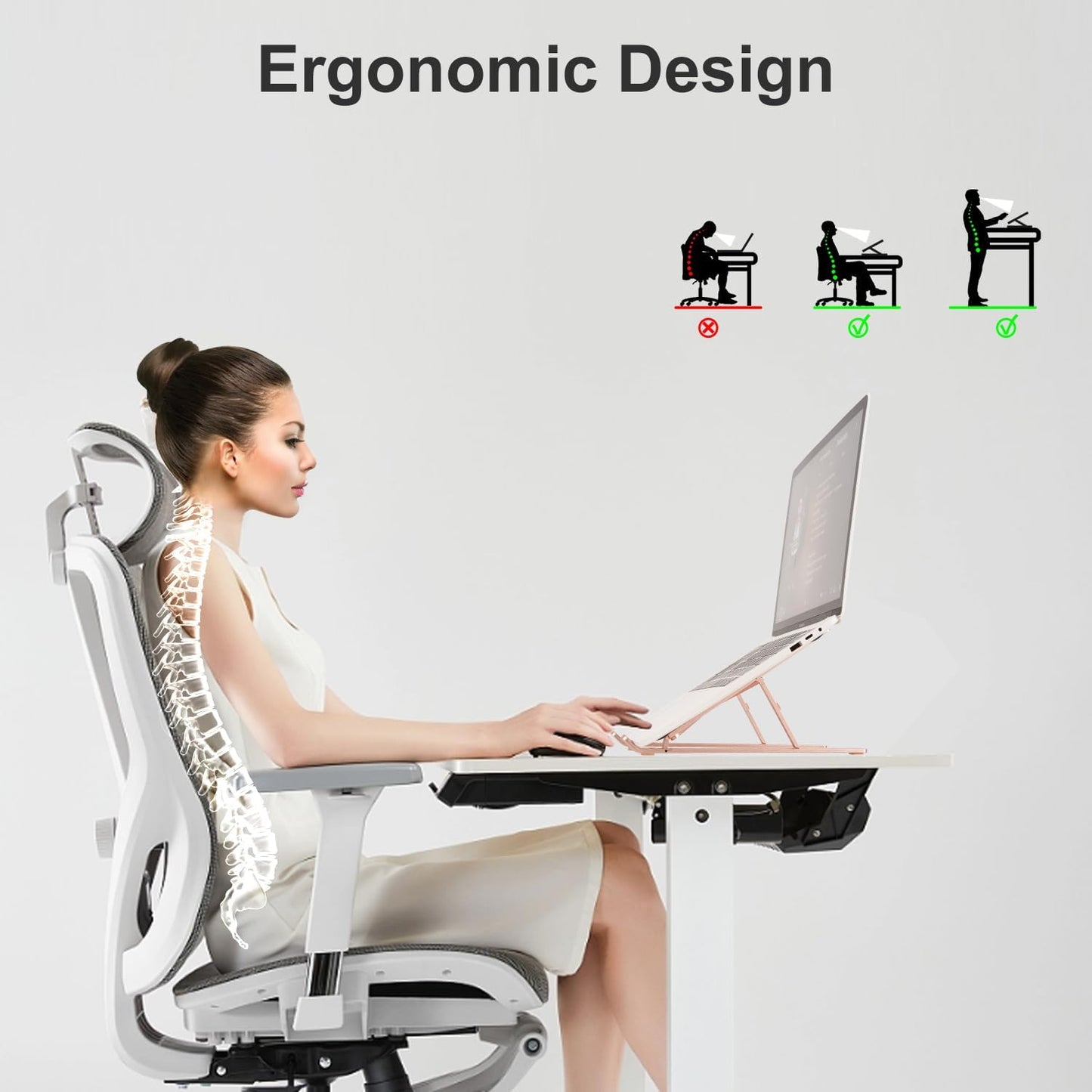 Ergonomic and Foldable Laptop Stand for Desk, Adjustable Riser, Fits All Laptops and Notebooks up to 17,Ultra-Thin,Ventilated Cooling,ABS+Silicone,Silver.