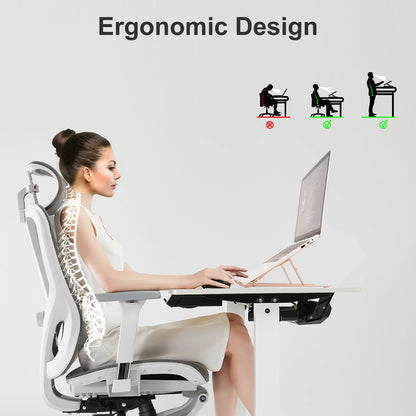Ergonomic and Foldable Laptop Stand for Desk, Adjustable Riser, Fits All Laptops and Notebooks up to 17,Ultra-Thin,Ventilated Cooling,ABS+Silicone,Silver.